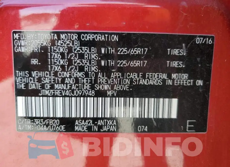 JTMZFREV4GJ097948 Photo# 10