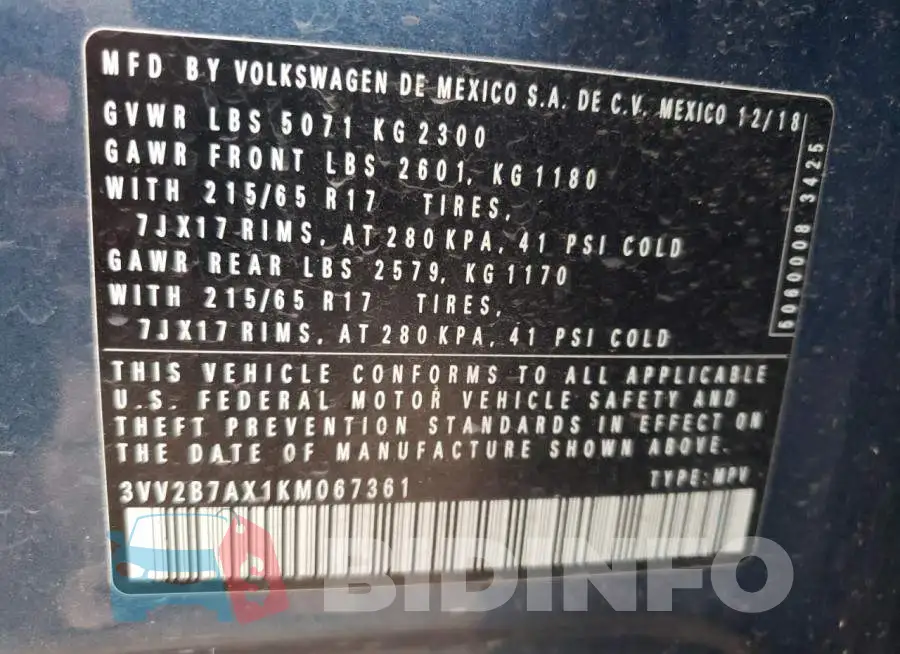 3VV2B7AX1KM067361 Photo# 10