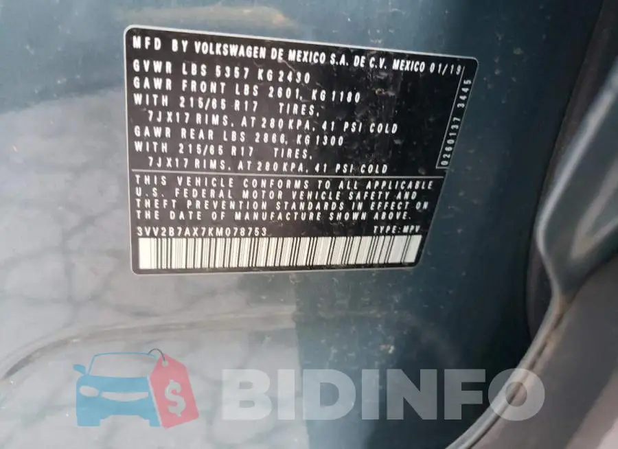 3VV2B7AX7KM078753 Photo# 10