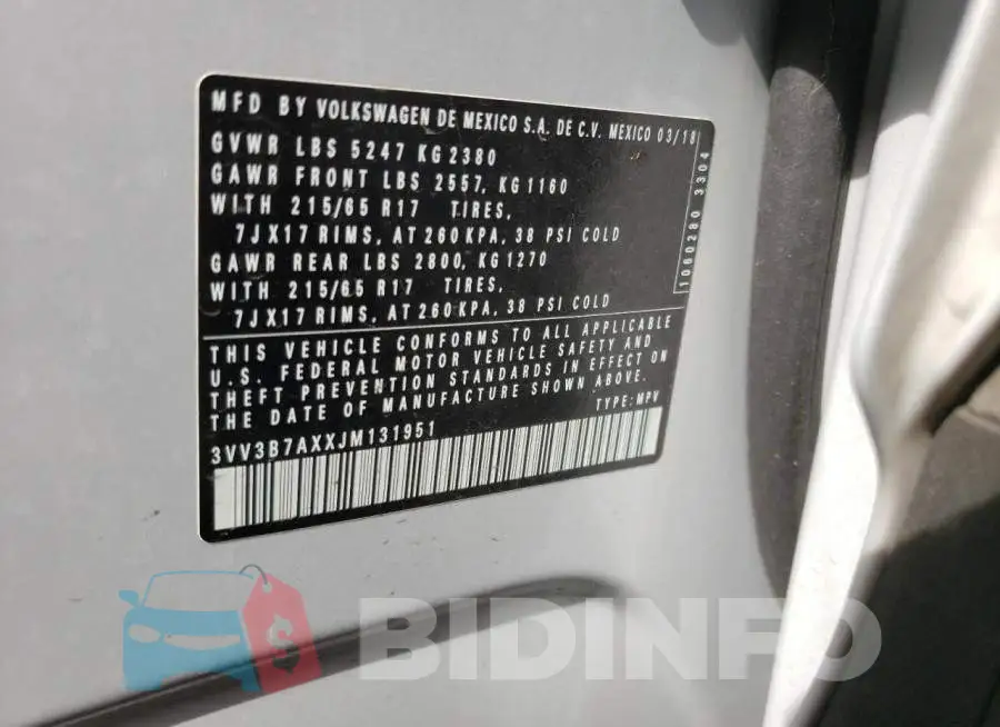 3VV3B7AXXJM131951 Photo# 10