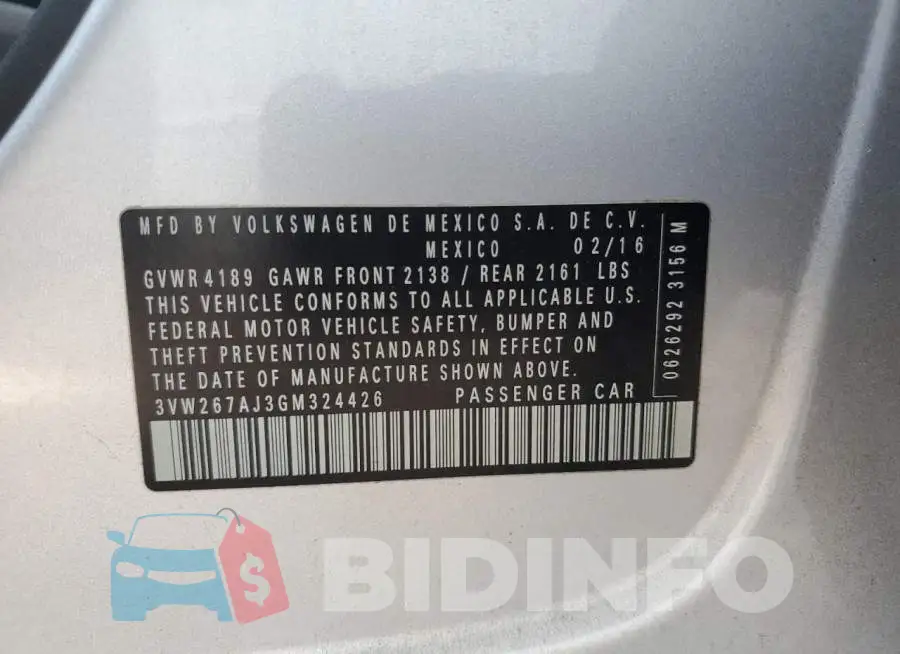 3VW267AJ3GM324426 Photo# 10