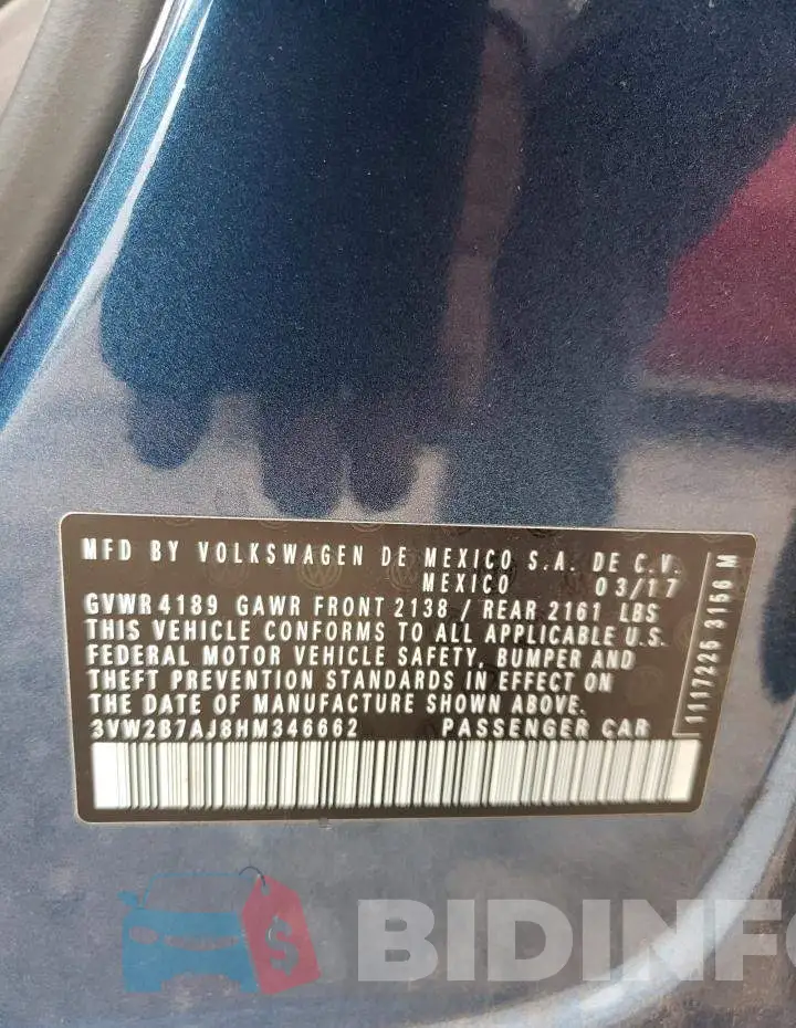 3VW2B7AJ8HM346662 Photo# 10
