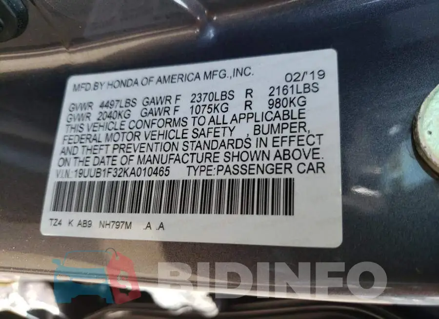 19UUB1F32KA010465 Photo# 10