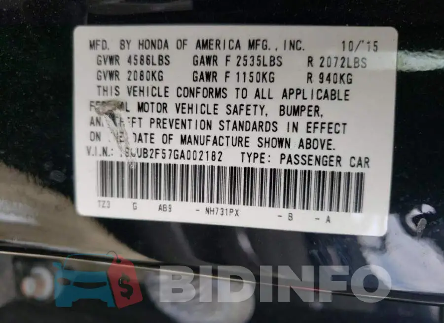 19UUB2F57GA002182 Photo# 10