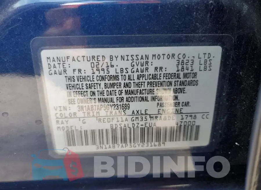 3N1AB7AP5GY231689 Photo# 10