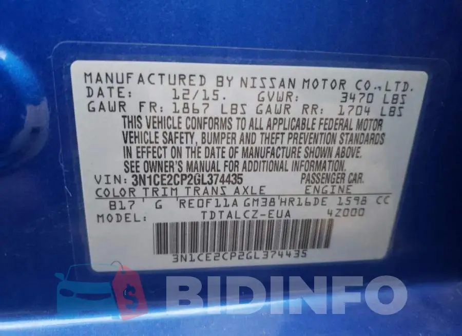3N1CE2CP2GL374435 Photo# 10