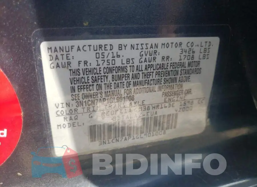 3N1CN7AP1GL901008 Photo# 10