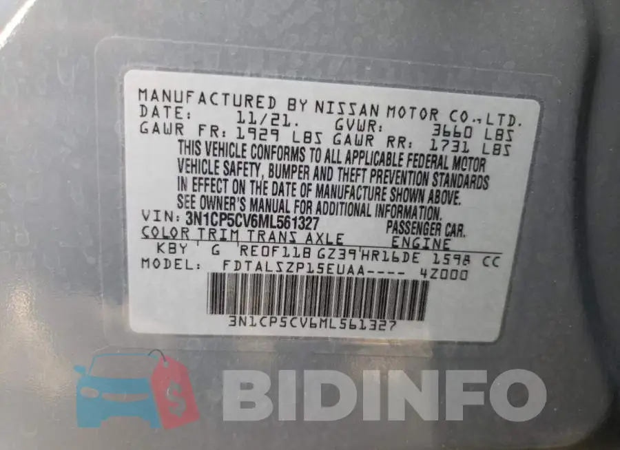 3N1CP5CV6ML561327 Photo# 10
