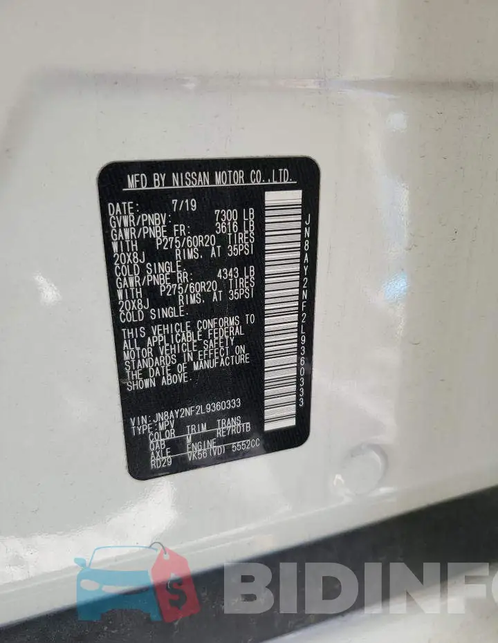 JN8AY2NF2L9360333 Photo# 10