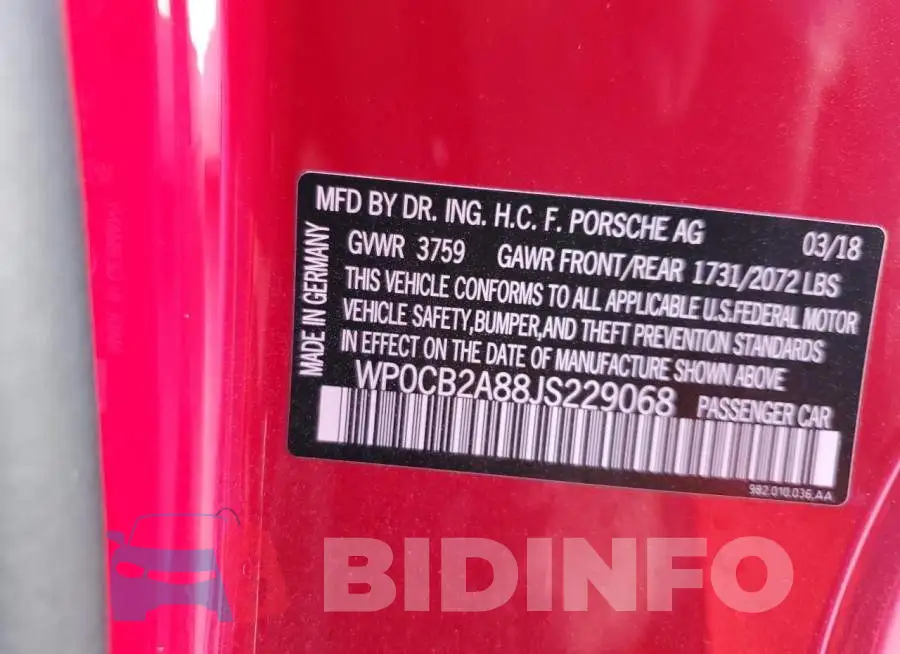 WP0CB2A88JS229068 Photo# 10