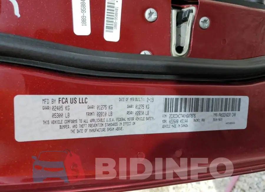2C3CDXCT4KH607876 Photo# 10