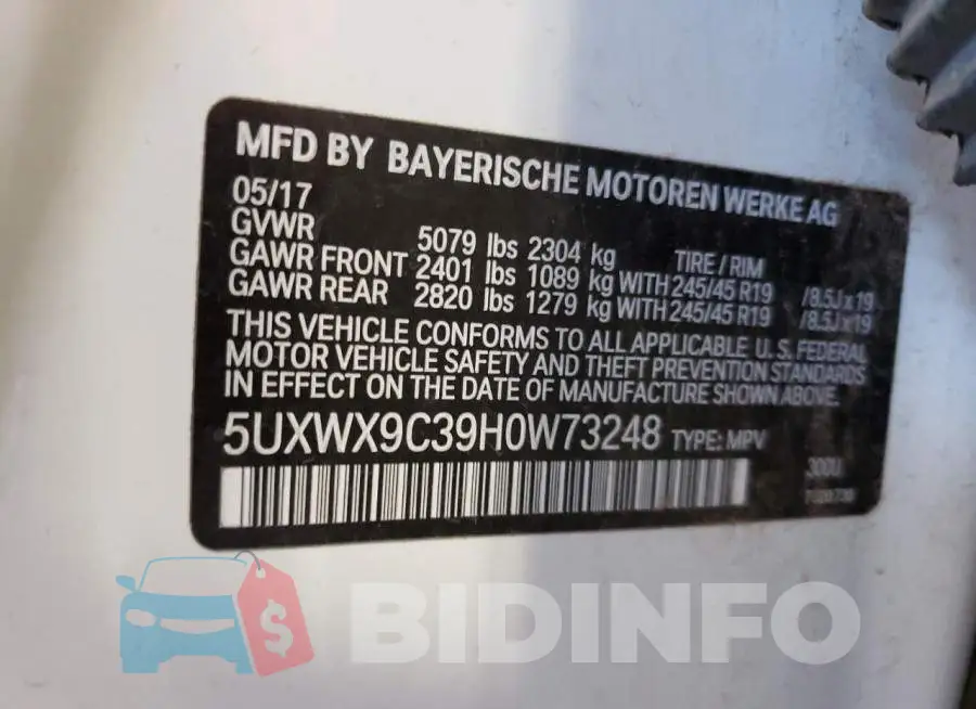 5UXWX9C39H0W73248 Photo# 10