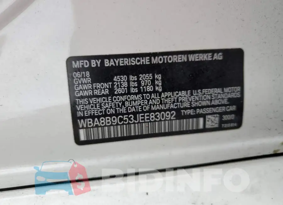 WBA8B9C53JEE83092 Photo# 10