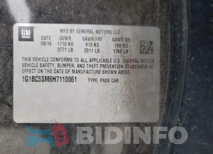 1G1BC5SM8H7110061 Photo# 10