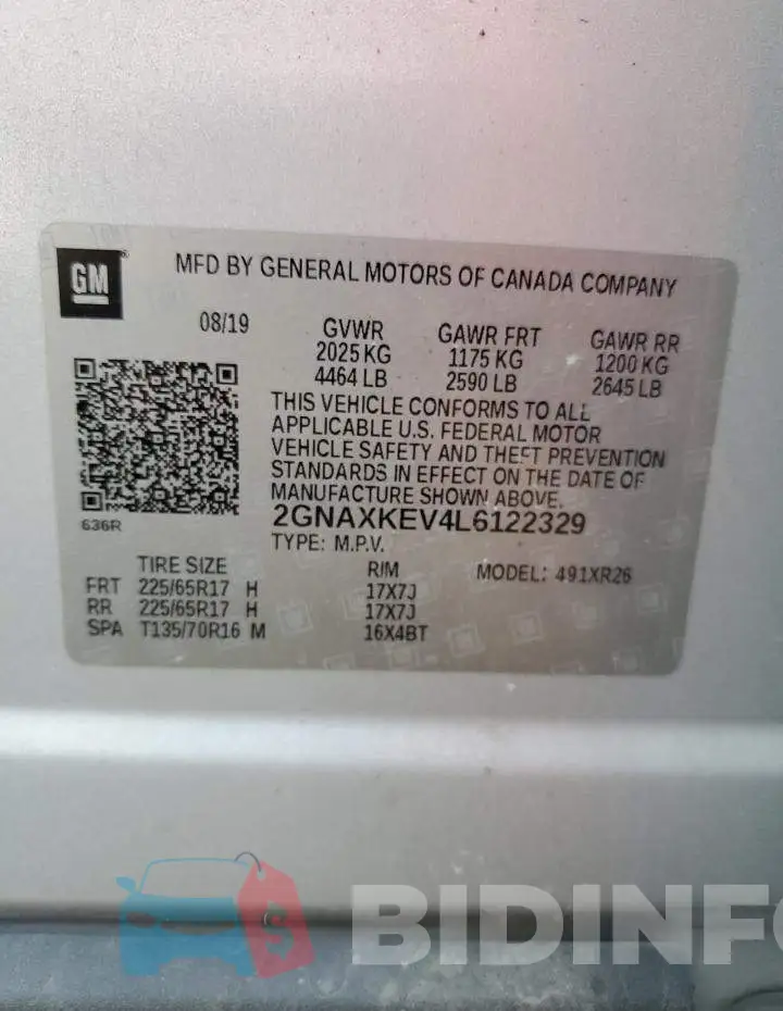 2GNAXKEV4L6122329 Photo# 10