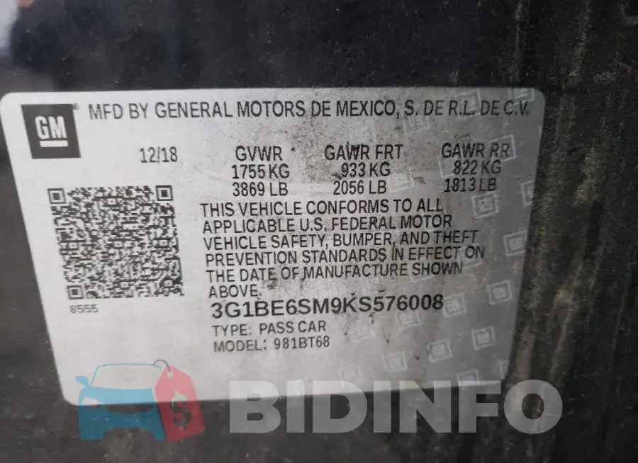 3G1BE6SM9KS576008 Photo# 10