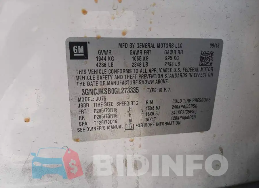 3GNCJKSB0GL273335 Photo# 10