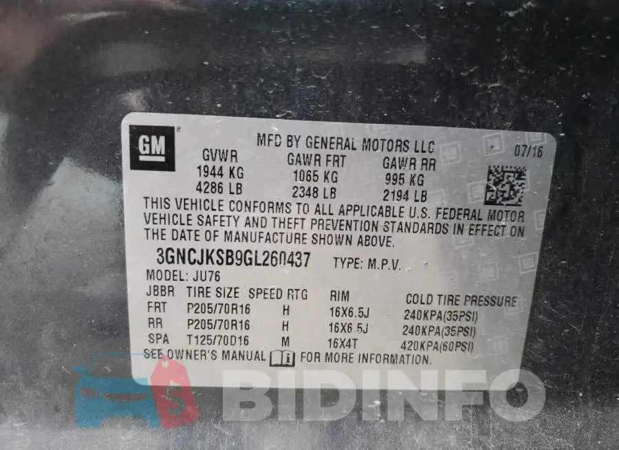 3GNCJKSB9GL260437 Photo# 10