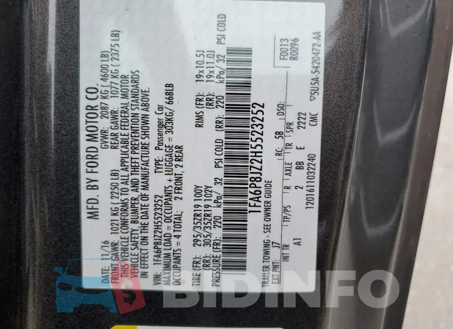 1FA6P8JZ2H5523252 Photo# 10