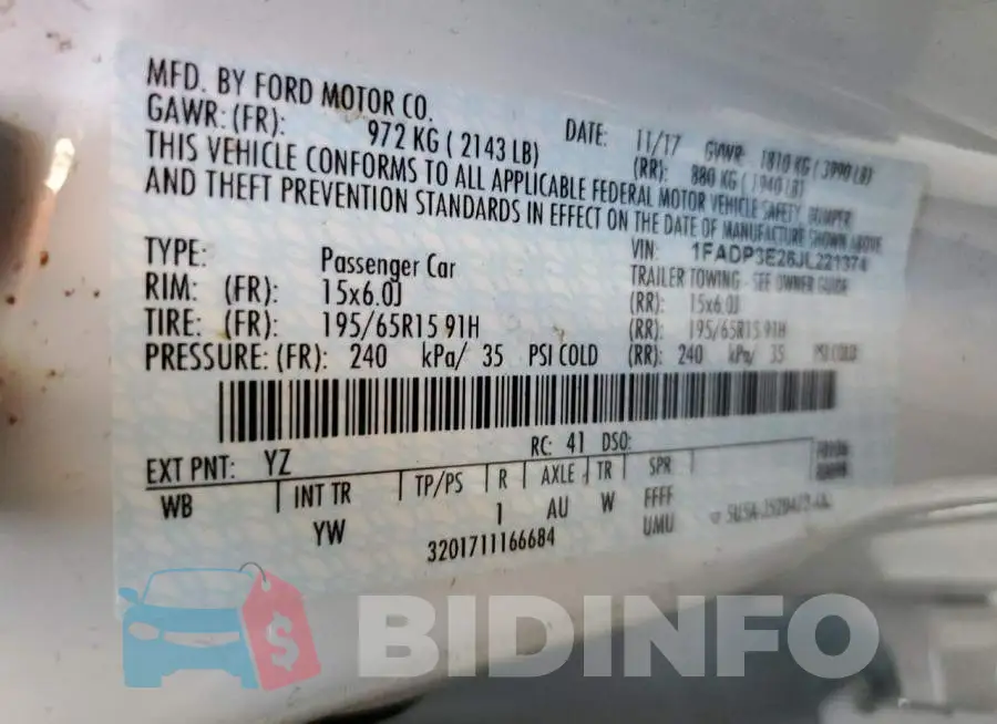 1FADP3E26JL221374 Photo# 10