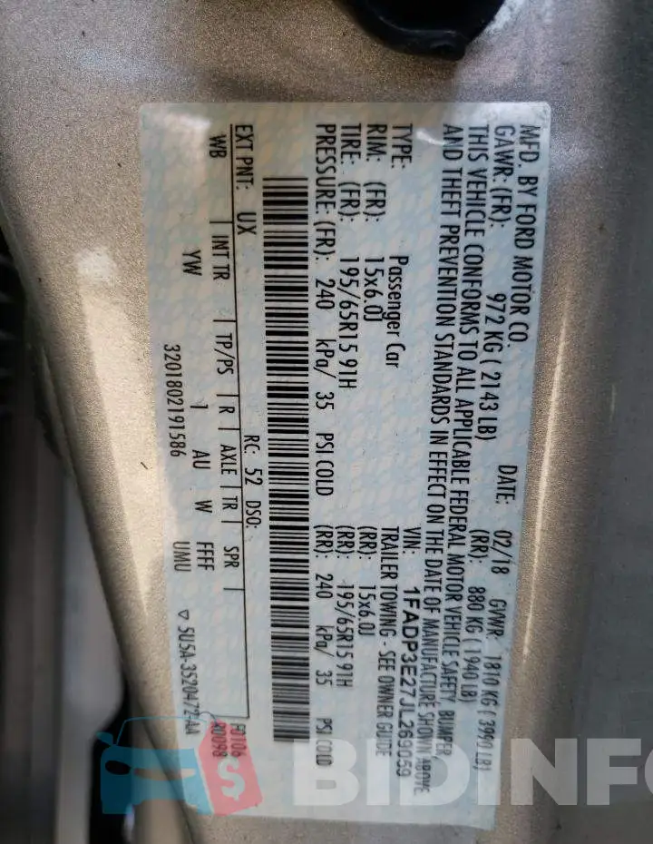 1FADP3E27JL269059 Photo# 10