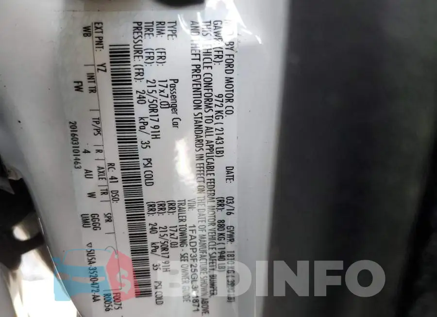 1FADP3F25GL301871 Photo# 10