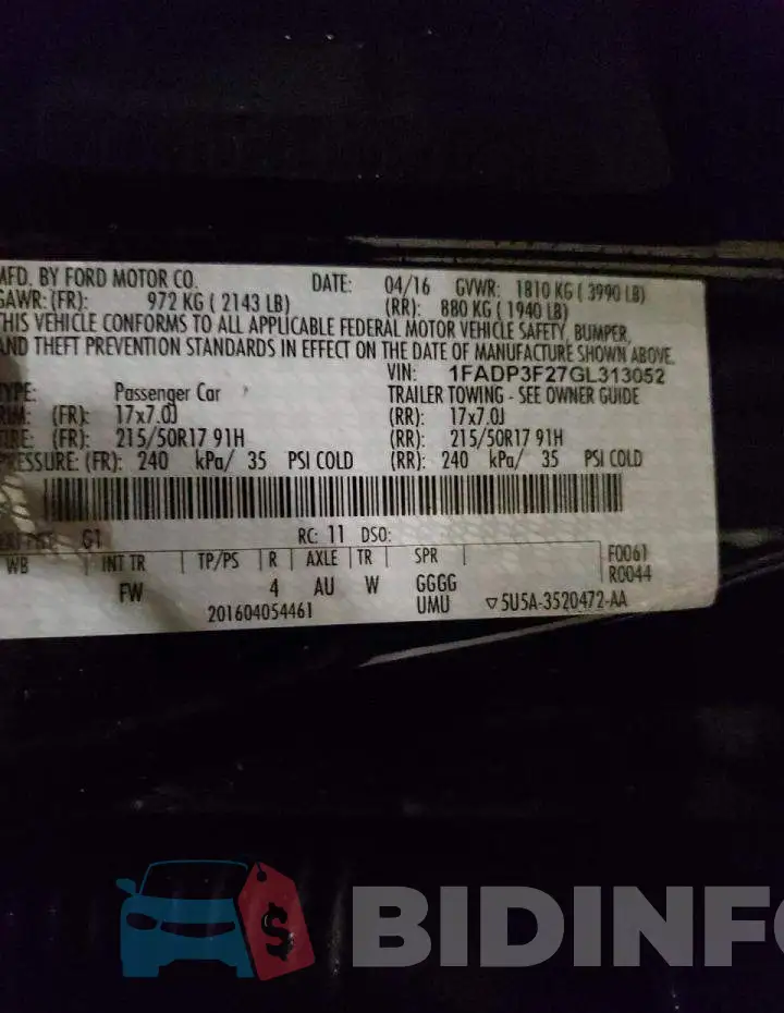 1FADP3F27GL313052 Photo# 10