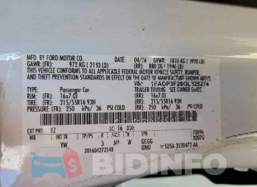 1FADP3F28GL325274 Photo# 10