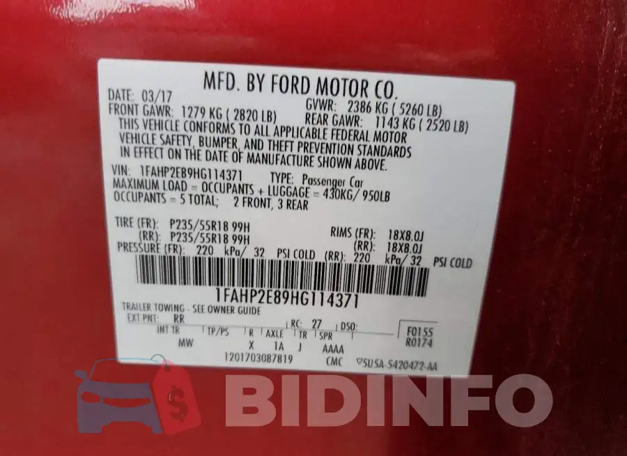 1FAHP2E89HG114371 Photo# 10