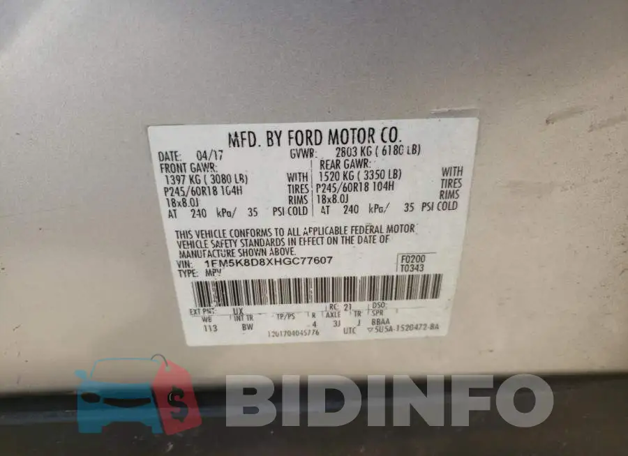 1FM5K8D8XHGC77607 Photo# 10