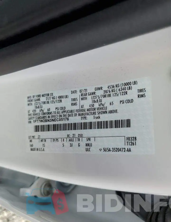 1FT7W2BN3NEC05176 Photo# 10