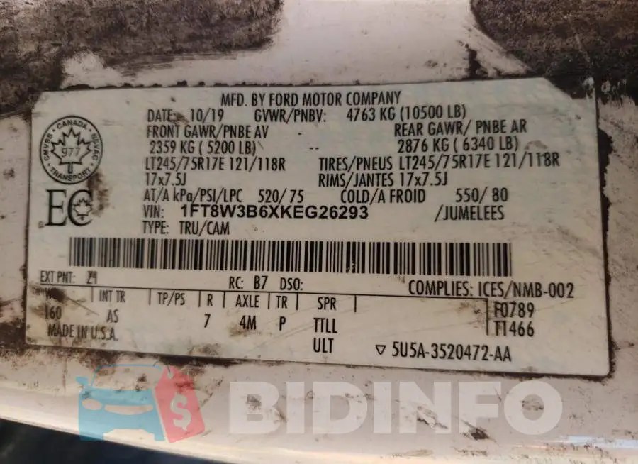 1FT8W3B6XKEG26293 Photo# 10