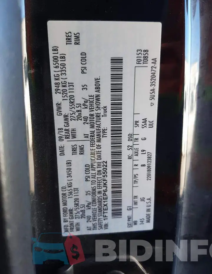1FTEX1EP6JKF55022 Photo# 10