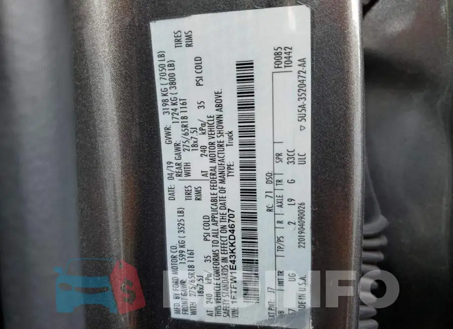 1FTFW1E43KKD46707 Photo# 10