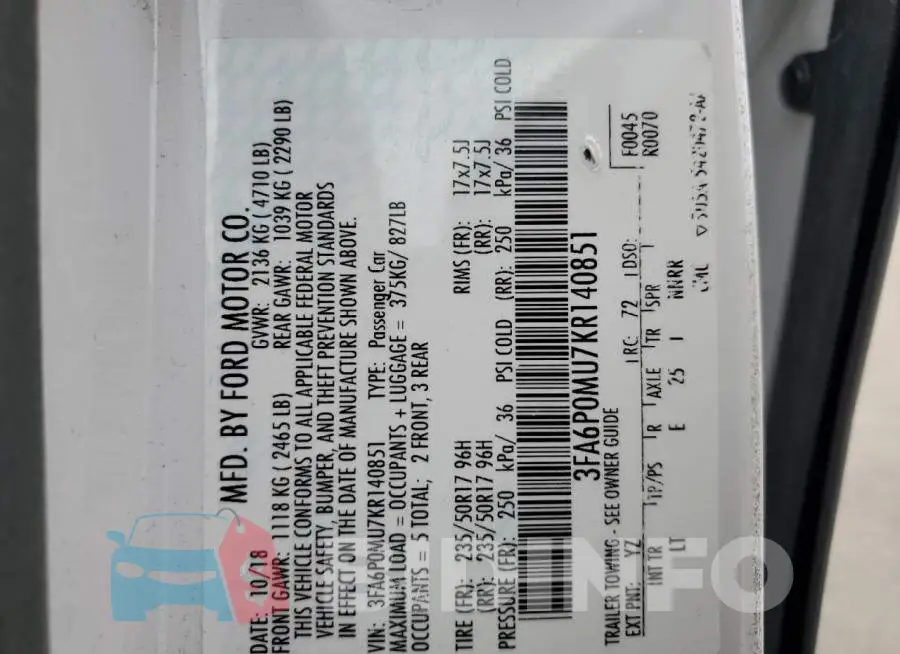 3FA6P0MU7KR140851 Photo# 10