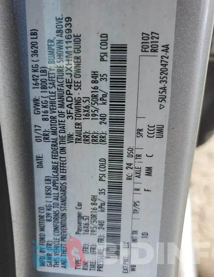 3FADP4EJXHM116939 Photo# 10