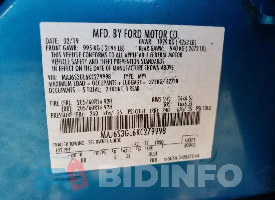 MAJ6S3GL6KC279998 Photo# 10