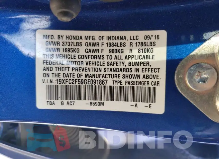 19XFC2F59GE091867 Photo# 10