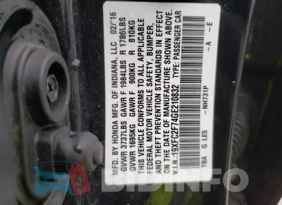 19XFC2F74GE210832 Photo# 10