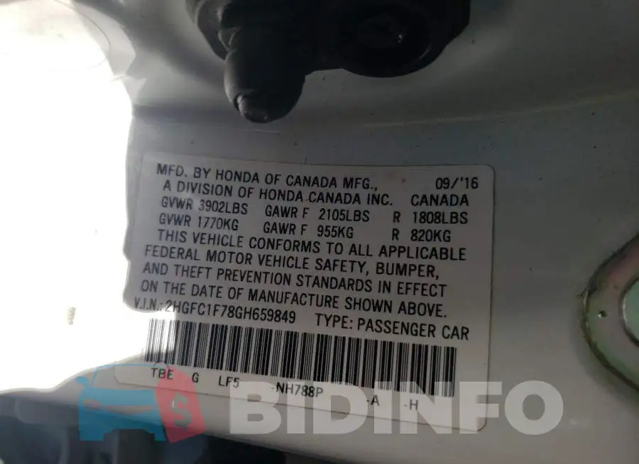 2HGFC1F78GH659849 Photo# 10