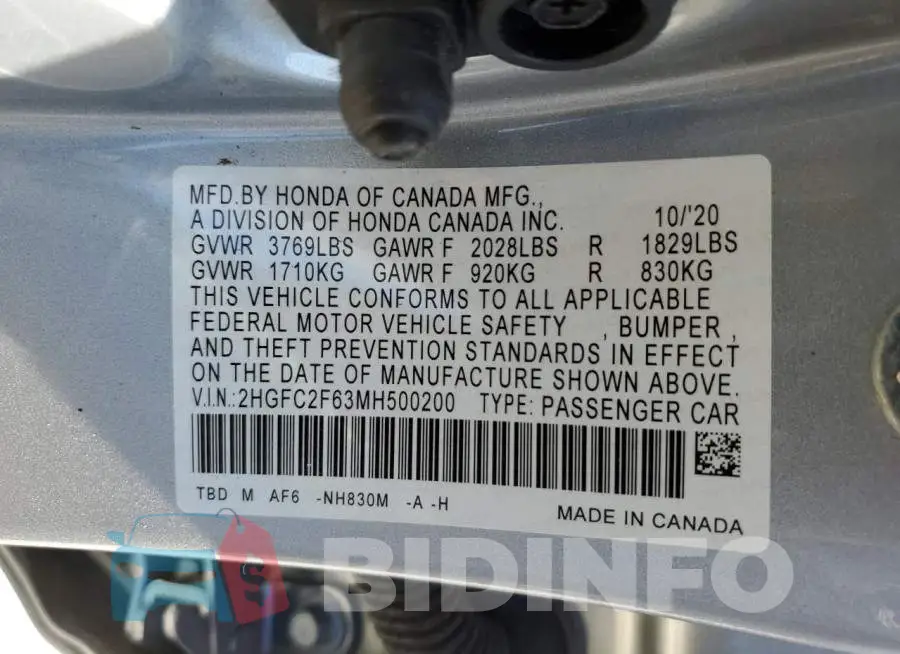 2HGFC2F63MH500200 Photo# 10