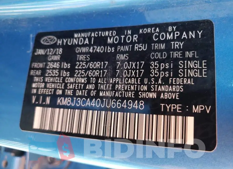 KM8J3CA40JU664948 Photo# 10