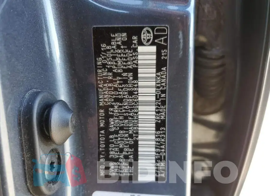 2T1BURHE8GC604848 Photo# 10