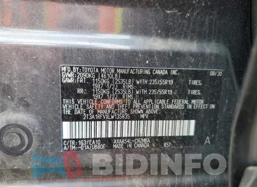 2T3A1RFVXLW135835 Photo# 10