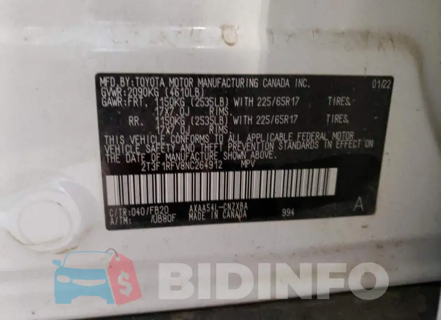 2T3F1RFV8NC264912 Photo# 10