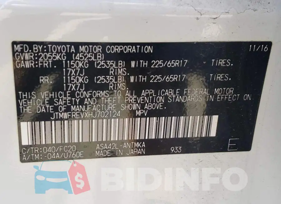 JTMWFREVXHJ702124 Photo# 10
