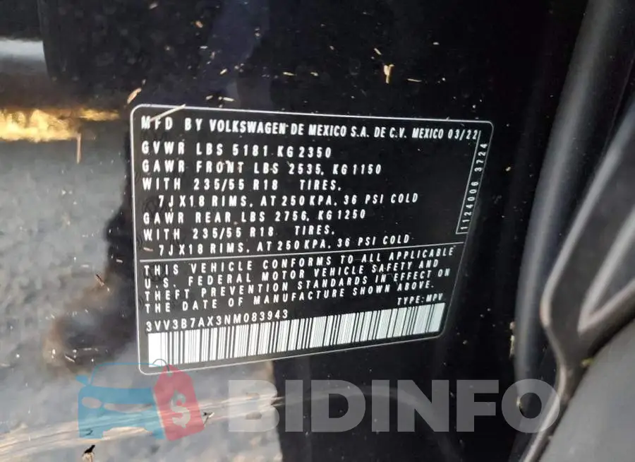 3VV3B7AX3NM083943 Photo# 10
