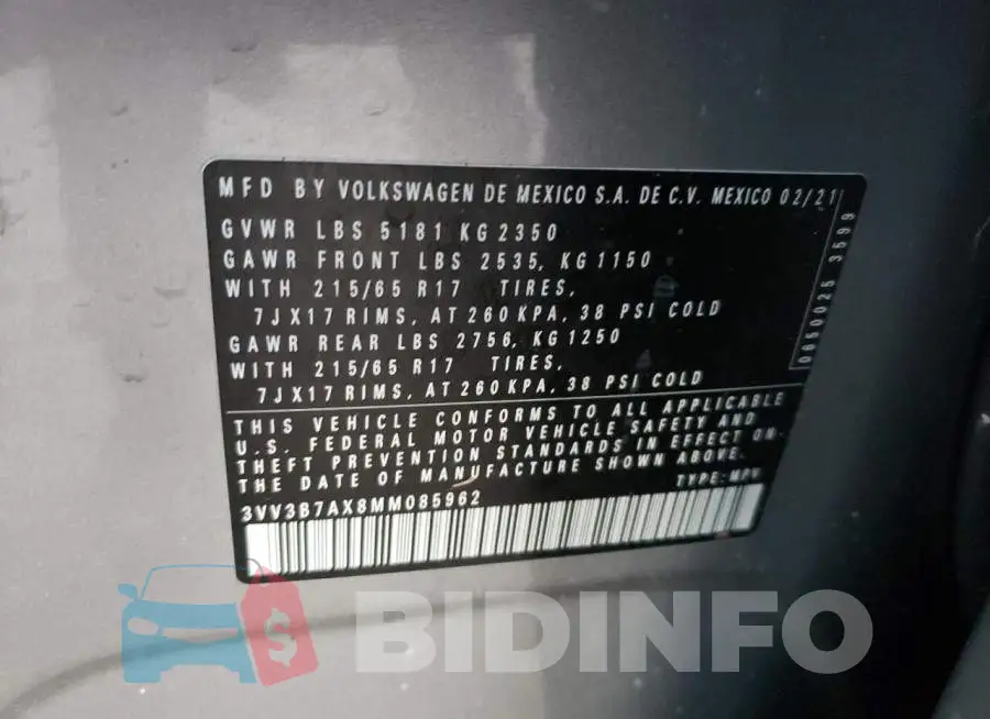 3VV3B7AX8MM085962 Photo# 10