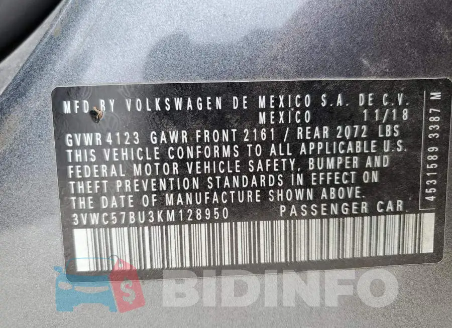 3VWC57BU3KM128950 Photo# 10