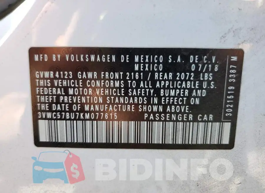 3VWC57BU7KM077615 Photo# 10